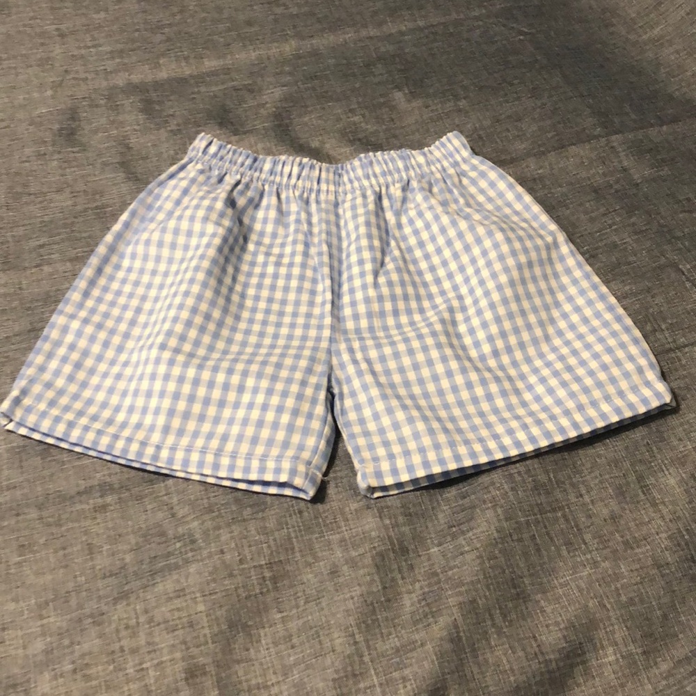 3t knit light blue & white gingham boutique shorts NWOT